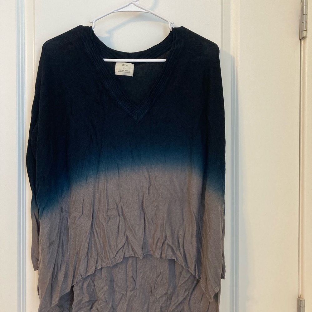 Blue and Gray Ombre V-Neck Sweater